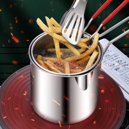 1 Set Stainless Steel Stock Fry Pot with Strainer Basket