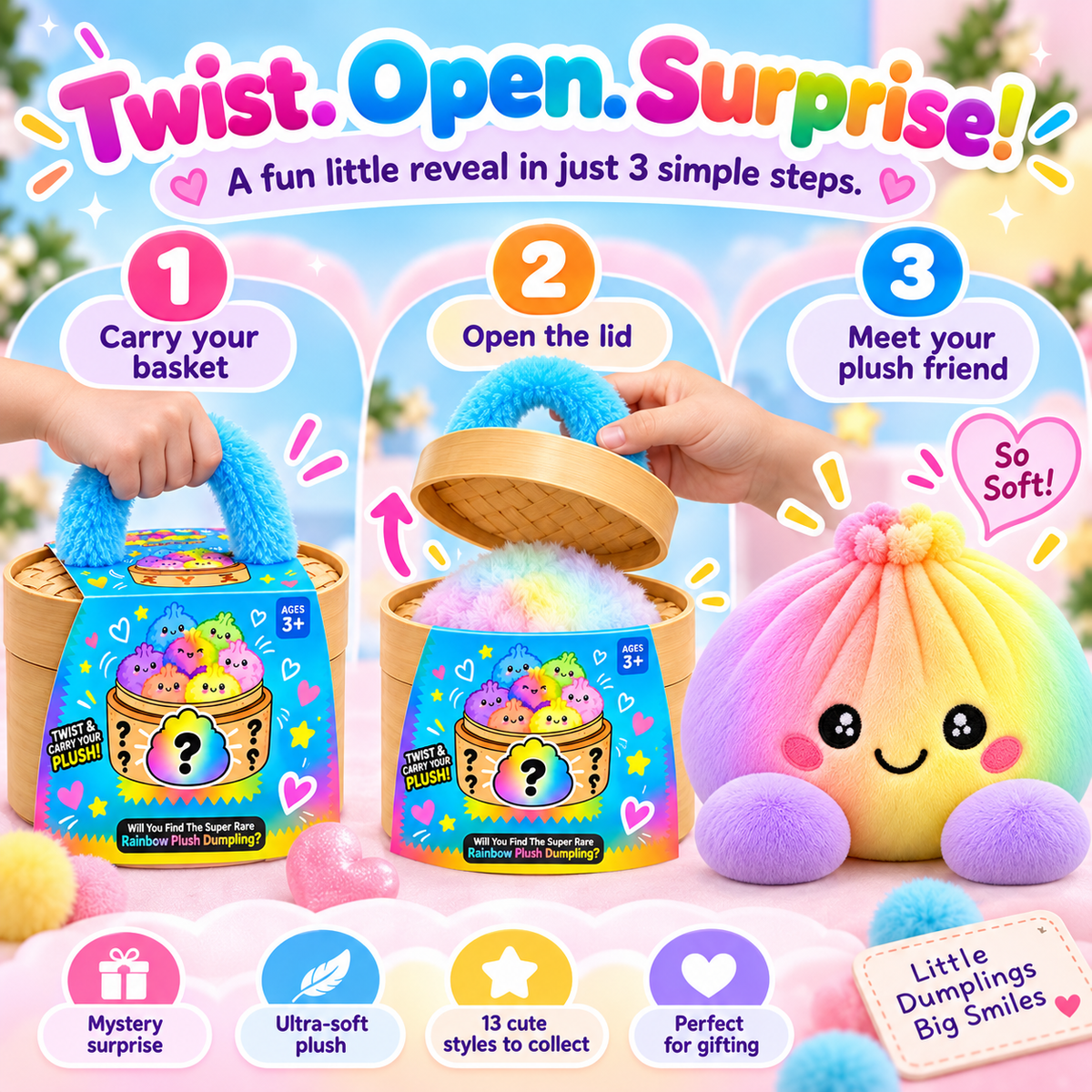 Mystery Dumpling Plush Surprise Basket – 13 Cute Collectible Styles