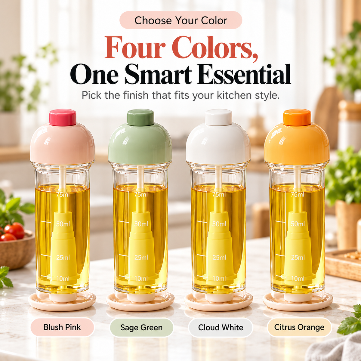 Four color options of the refillable cooking oil sprayer