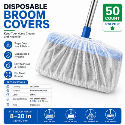🔥Disposable Broom Dust Covers, Non-Woven Dust Catcher Covers for Most Standard Brooms, Traps Dust, Hair & Debris