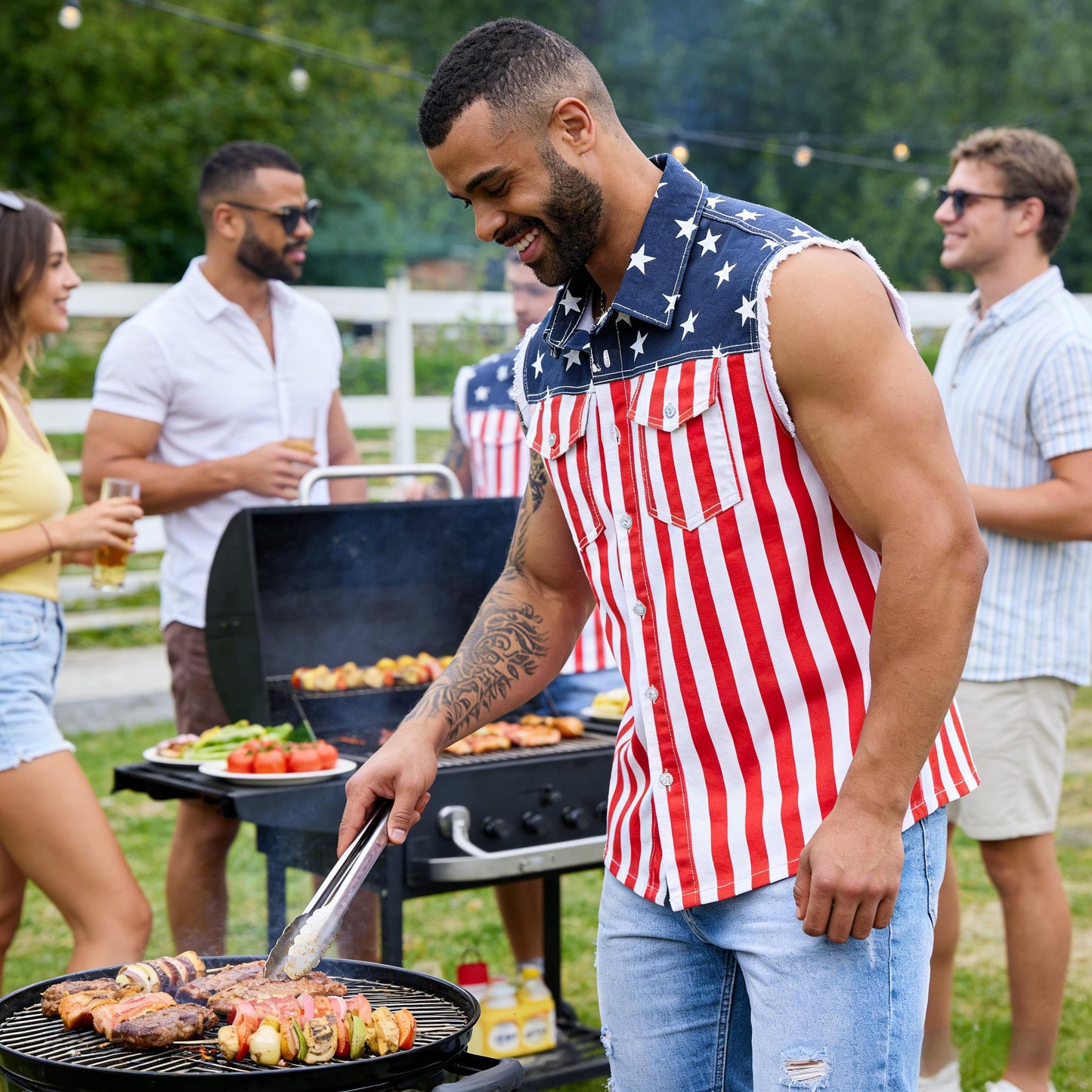 Yuanbang 4th of July Men’s and Women's American Flag Denim Vest - 4th of July Patriotic Casual Sleeveless Jacket