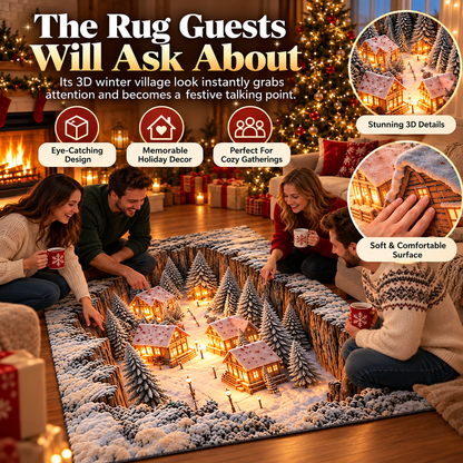 🎄✨ 3D Winter Village Christmas Rug ❄️🏡 Cozy Snowy Cabin 3D Illusion Floor Mat 🏠🔥 Festive Holiday Home Decor 🎁🌟