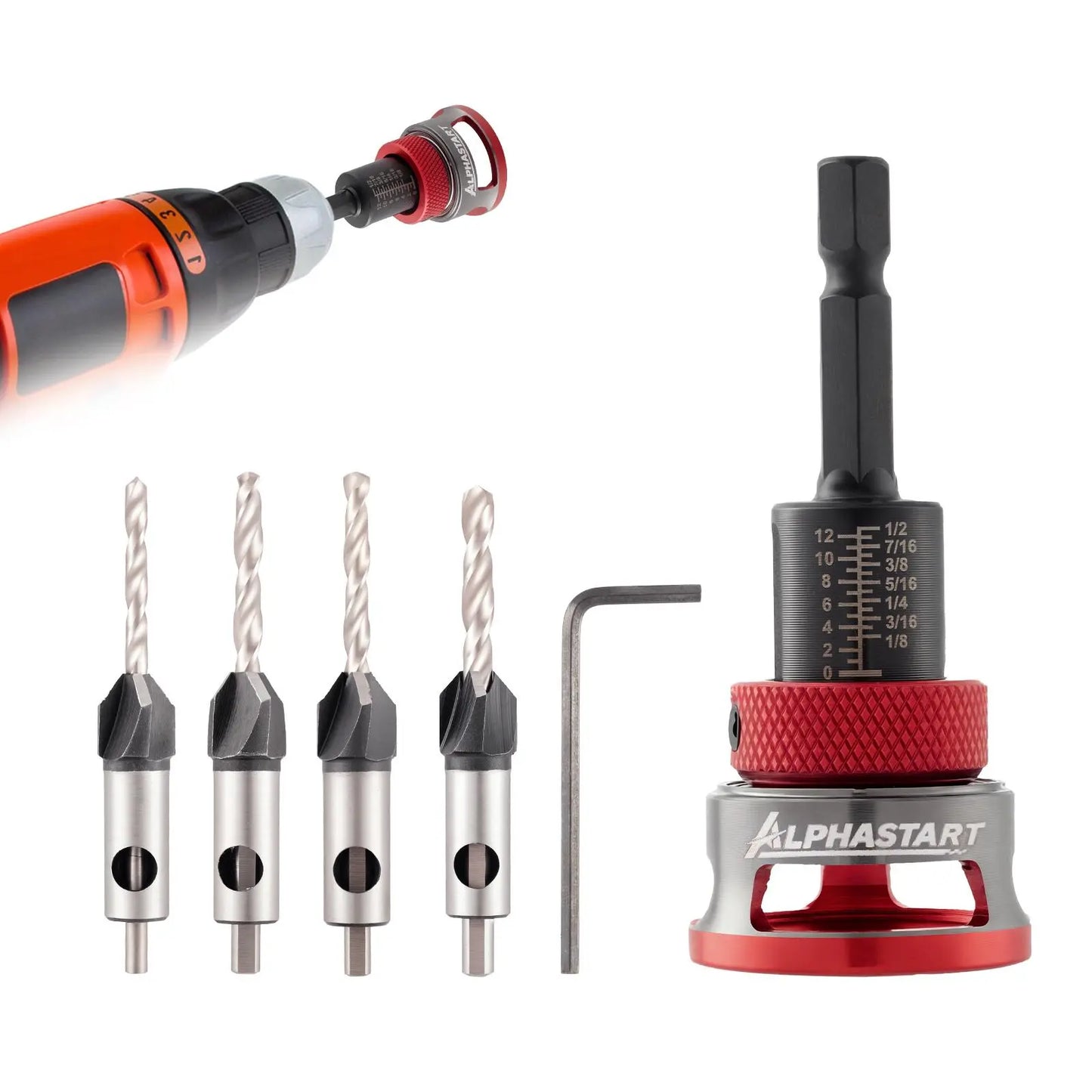 ALPHASTART 4PCS HCS (High Carbon Steel) 4-Blade Countersink Drill Bit Set