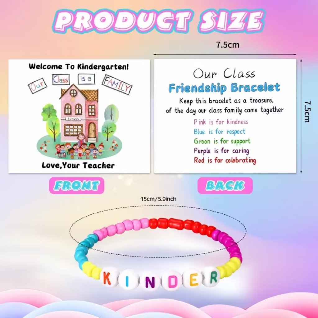 🏫 Back to School Friendship Bracelets Set🧒 -Include Our Class Is a Family Greeting Card and  Bracelet with Bags Gift