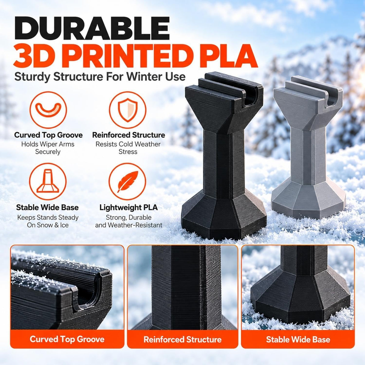 ❄️🚗 Windshield Wiper Anti-Freeze Stands – 2-Pack 3D Printed Wiper Lifters | Snow & Ice Parking Protection, Easy Tool-Free Setup
