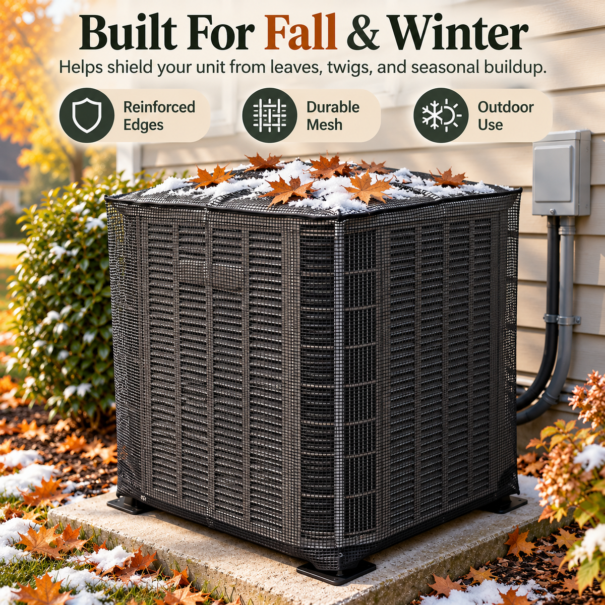 🍂Breathable Full-Mesh Outdoor AC Cover – Leaf & Debris Guard with Secure Fit