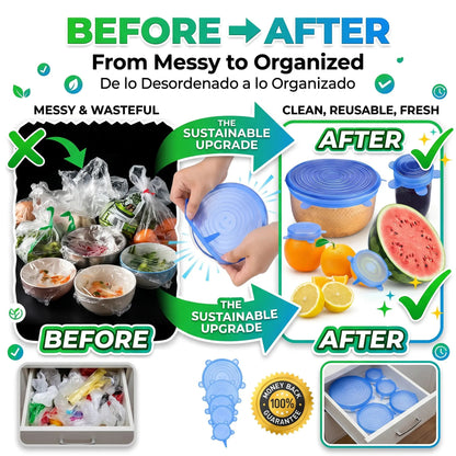 🔥 HOT SALE 🔥Universal Reusable Silicone Lids – 6-Pack Self-Sealing Food Covers for Various Container Sizes