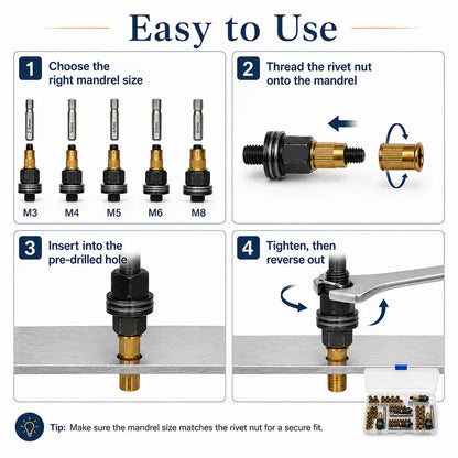 🔩M3–M8 Rivet Nut Installation Kit – Drill Adapter & Nutsert Assortment