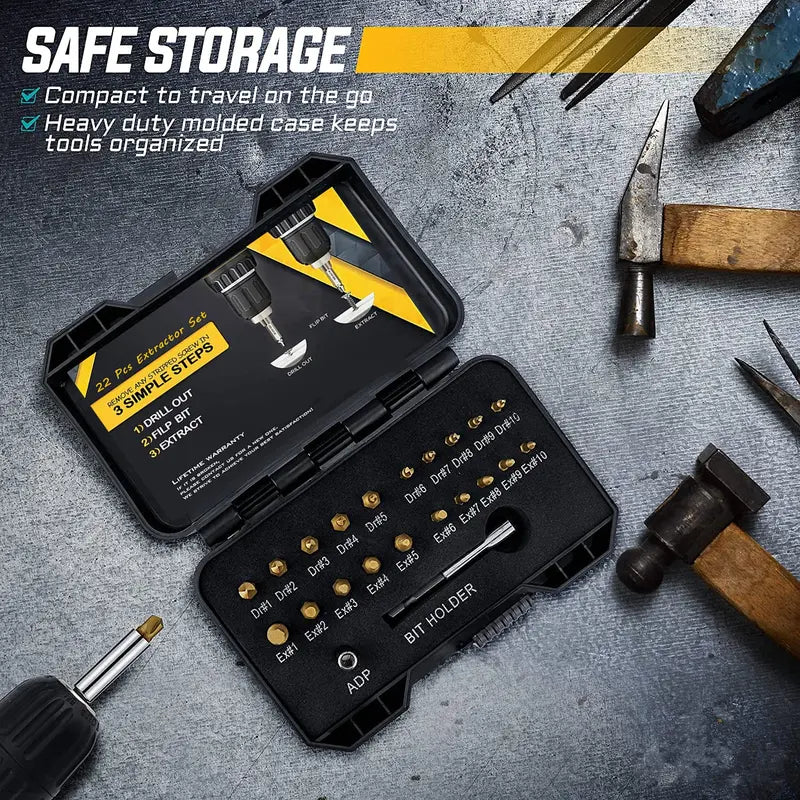 🧰22Pcs Titanium Damaged Screw Extractor Set