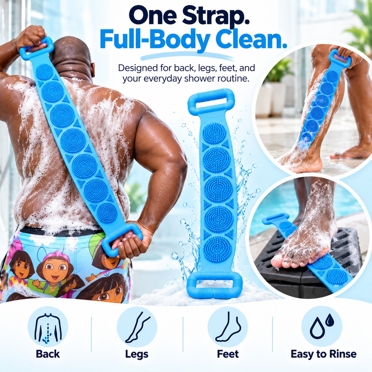 🚿Long-Reach Exfoliating Body Scrubber Strap with Dual Handles