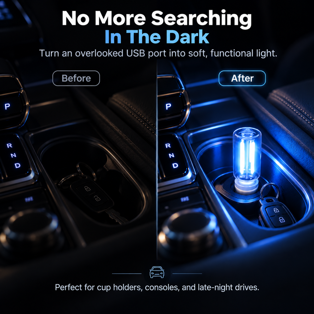 💡Touch-Dimmable Car USB Ambient Night Light – 7 Color Options
