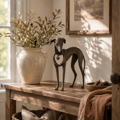 Heritage Heart Sighthound Sculpture – Vintage Iron Dog Accent for Timeless Interiors