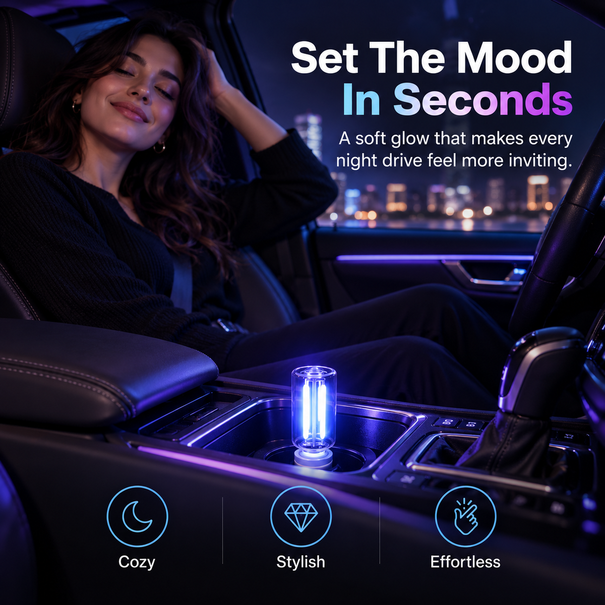 💡Touch-Dimmable Car USB Ambient Night Light – 7 Color Options