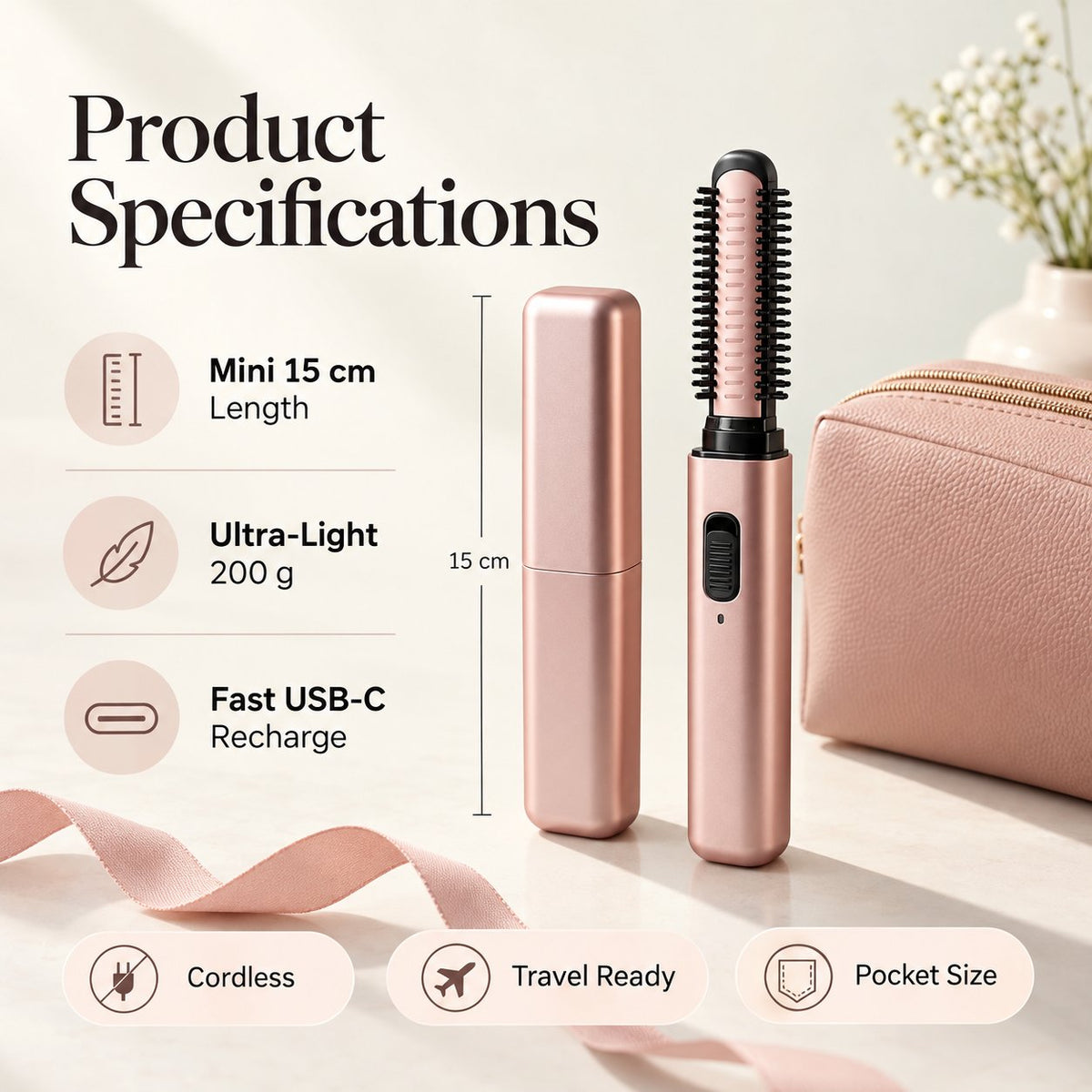 USB-C rechargeable cordless mini ceramic hair curler