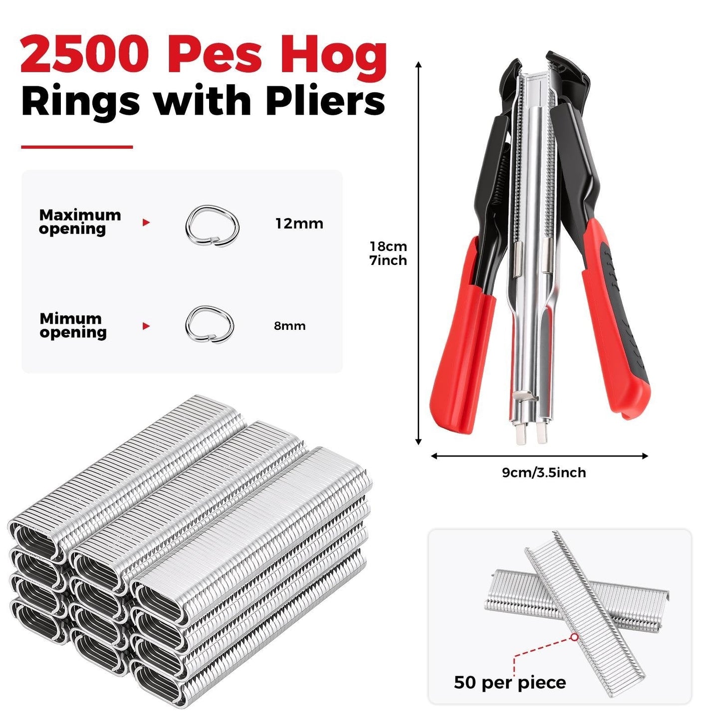 Spring-Loaded Hog Ring Pliers Kit with 100 C-Clips