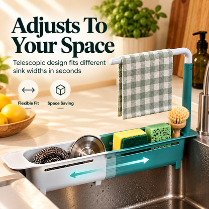 🧽✨ Expandable Over-the-Sink Organizer Rack 🫧🚰 | Adjustable Sponge Holder, Dish Brush Storage & Towel Bar 🧼🧺💚 | Space-Saving Kitchen Sink Caddy for a Cleaner, Clutter-Free Countertop 🏡🌿👌