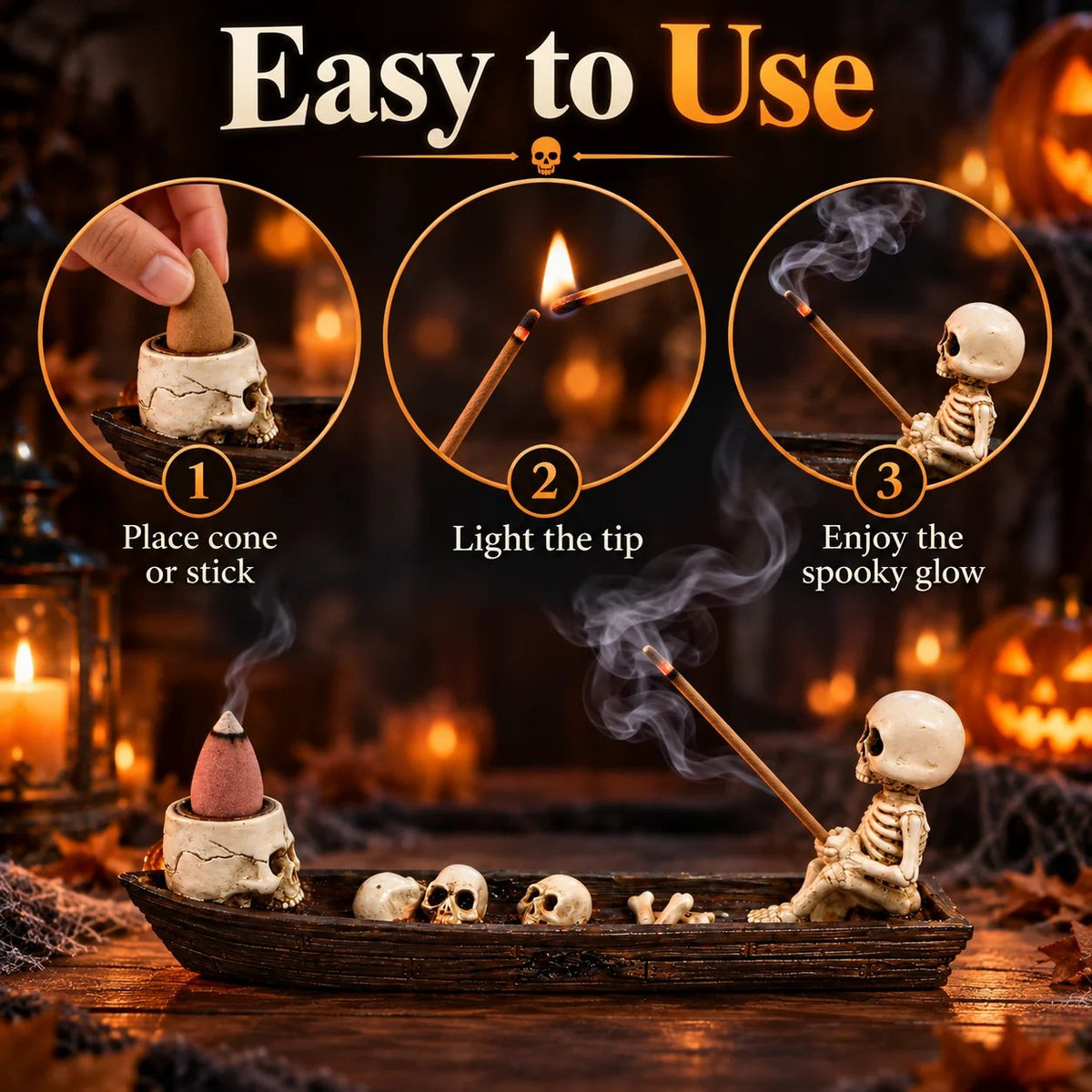 How to use skeleton boat Halloween incense holder