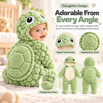 Cozy Baby Turtle Romper – Ultra-Soft Hooded Fleece Onesie with Padded Turtle Shell (0–24 Months)
