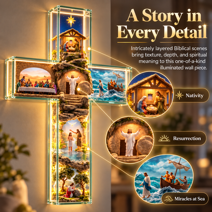 ✝️Illuminated 3D Biblical Story Cross – Warm LED Christian Wall Decor & Meaningful Faith Gift