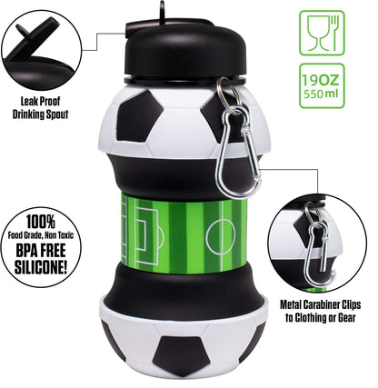 ⚽ Soccer-Shaped Collapsible Silicone Water Bottle | BPA-Free Leak-Proof Sports Cup for Kids