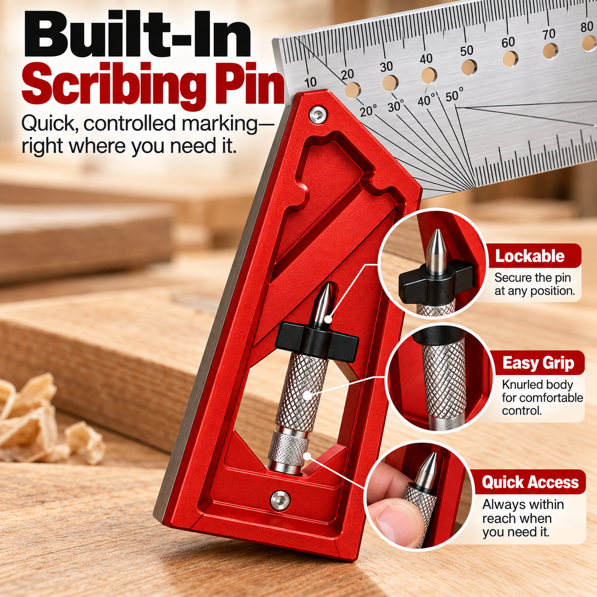 🛠️📐Precision Woodworking Layout Square – Multi-Function Angle & Marking Tool