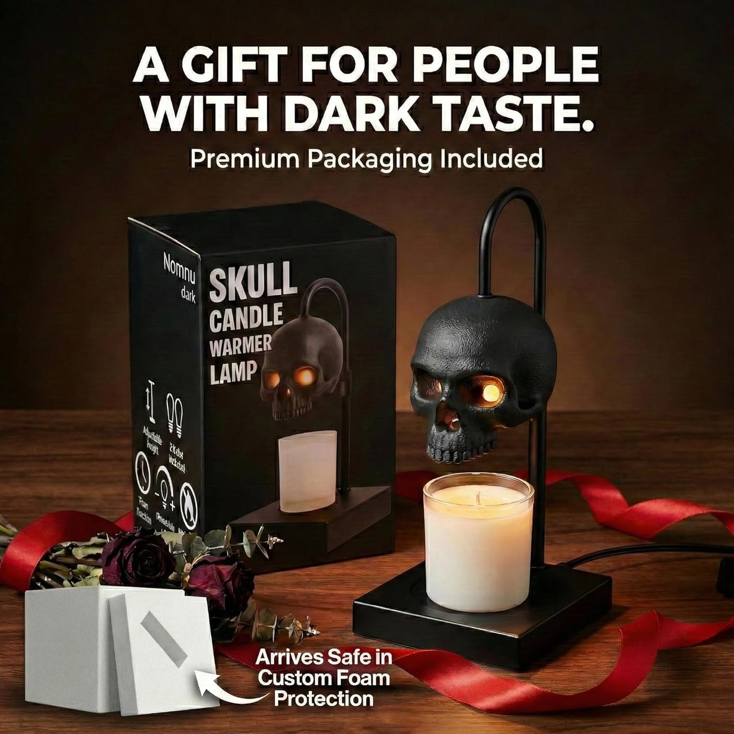 💀Gothic Skull Candle Warmer Lamp with Timer & Dimmable Heat