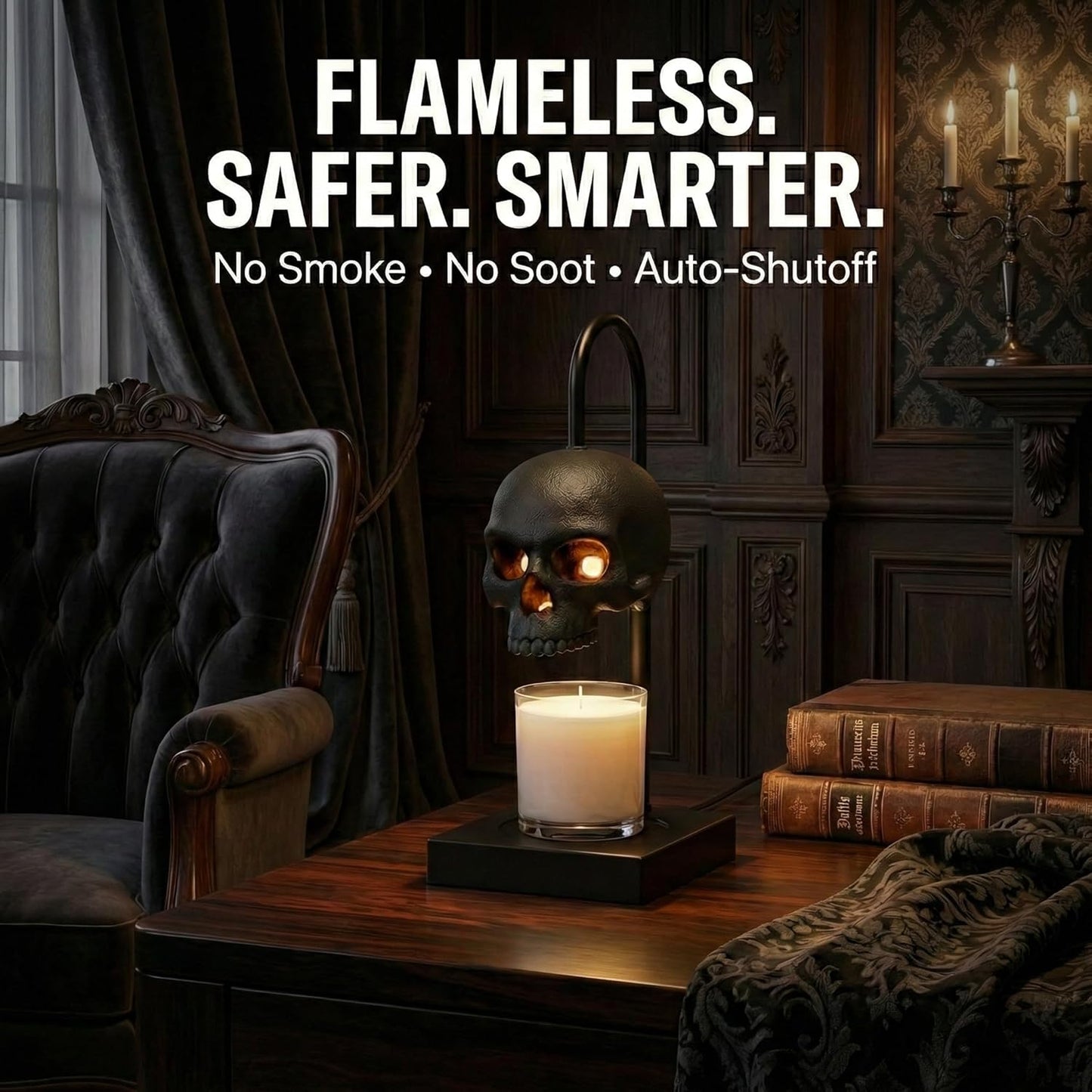 💀Gothic Skull Candle Warmer Lamp with Timer & Dimmable Heat