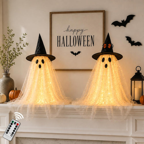 2-Pack Light-Up Halloween Ghosts with Remote