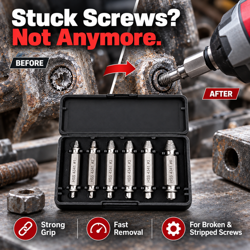 🔩🛠️6-Piece Damaged Screw Extractor Set – Double-Ended HSS Broken Screw Remover