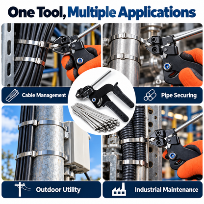 🔥 Heavy-Duty Stainless Steel Cable Tie Gun Kit 🔧💪 – Professional Metal Zip Tie Tensioning & Cutting Tool ✂️⚡ with 100 Self-Locking Stainless Steel Ties 🔩🚗 | Strong & Secure Fastening