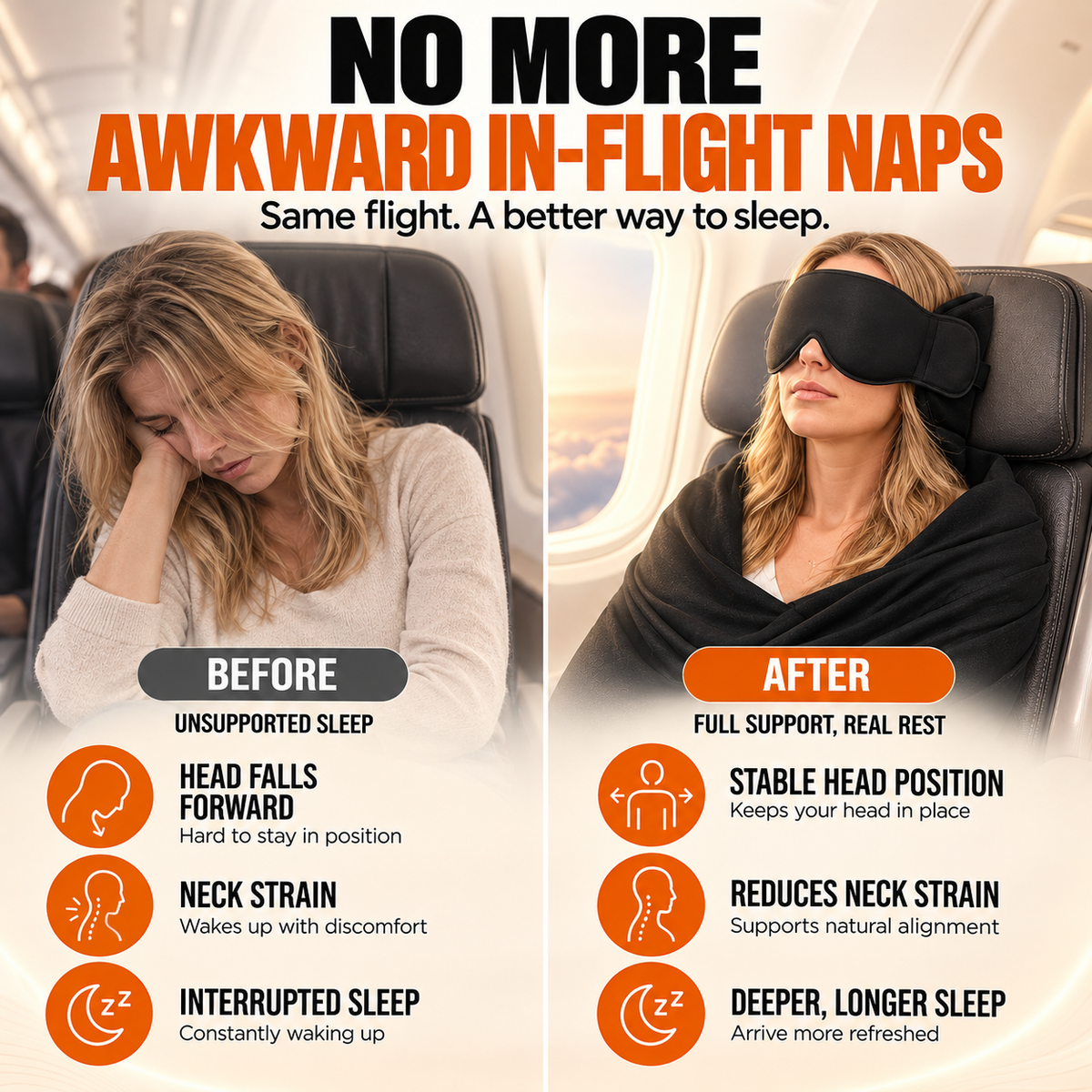 ✈️ 3-in-1 Travel Sleep Support System – Head Support, Eye Mask & Arm Rest