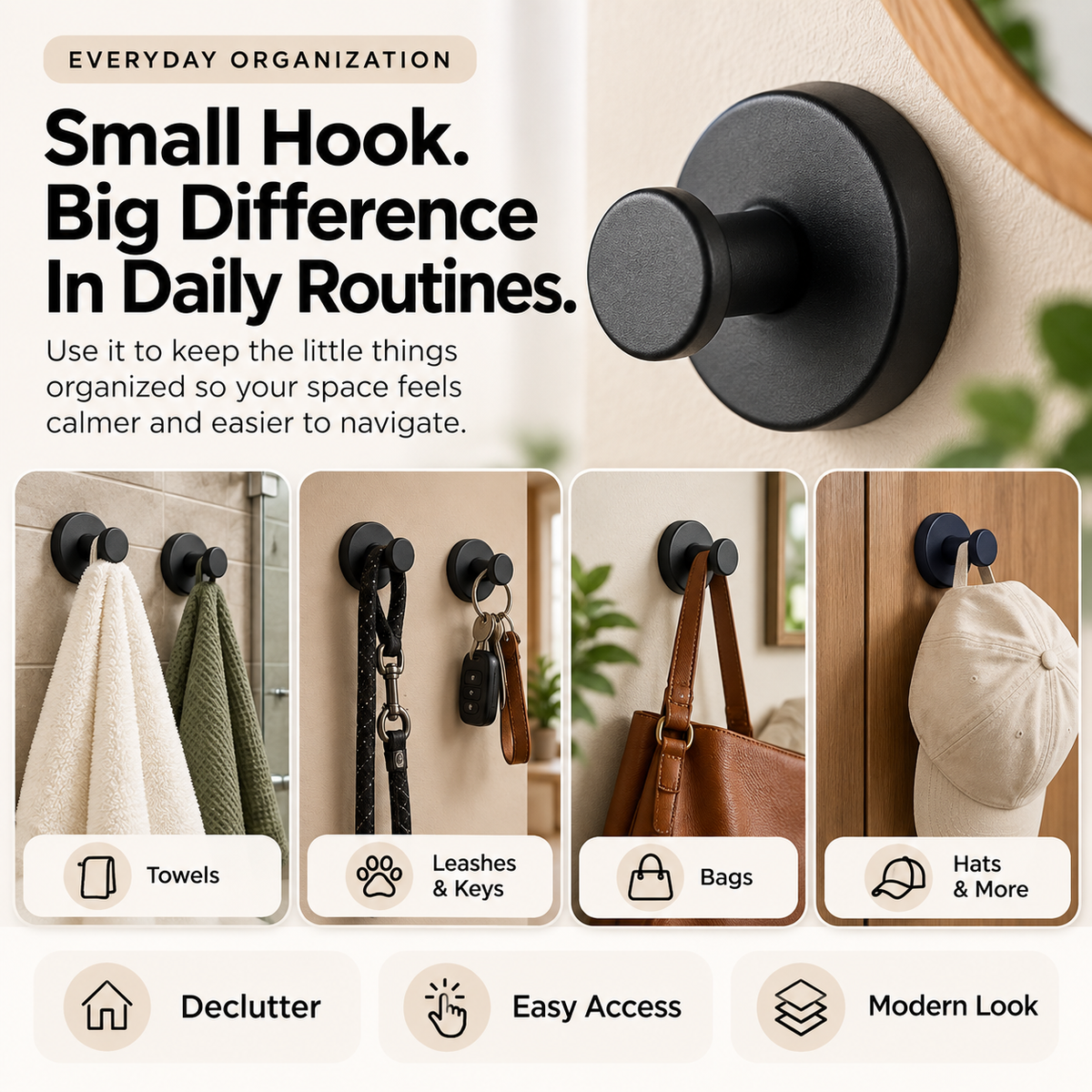 ✨🏠3-Pack No-Drill Twist-Lock Hooks – Easy Everyday Wall Organization