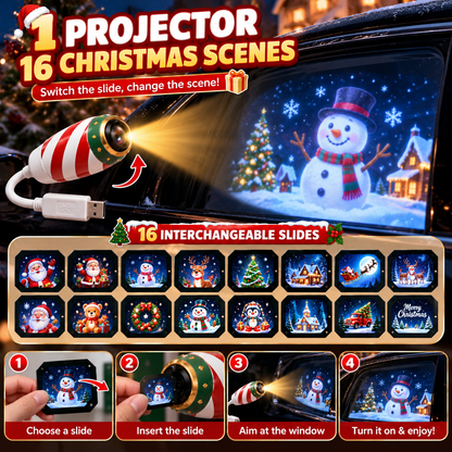 🎄 16-Scene Christmas Car Window Projector — 1 Projector + 16 Interchangeable Slides