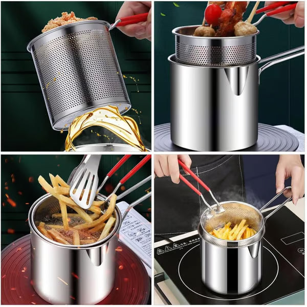 1 Set Stainless Steel Stock Fry Pot with Strainer Basket