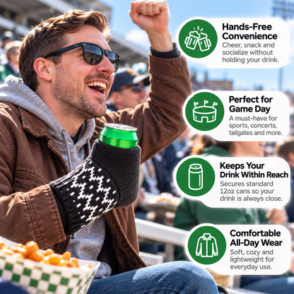 Hands-Free Wearable Can Holder – Cozy Knit Drink Sleeve for Game Day