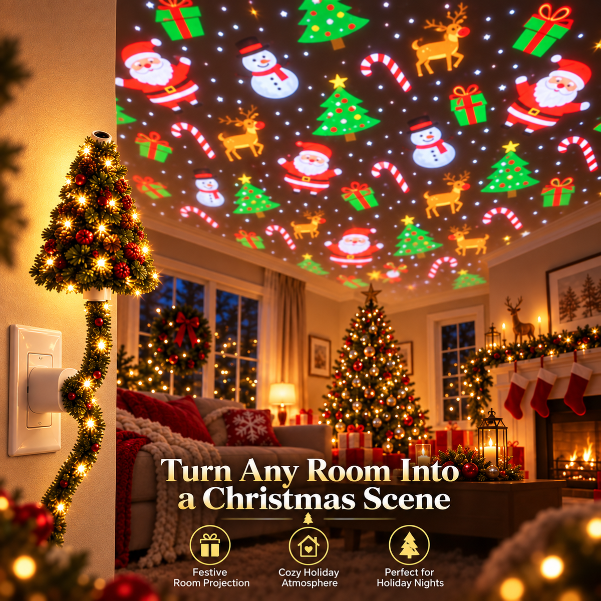 🎄 Plug-In Christmas Tree Projector Night Light – Festive Ceiling & Wall Holiday Display
