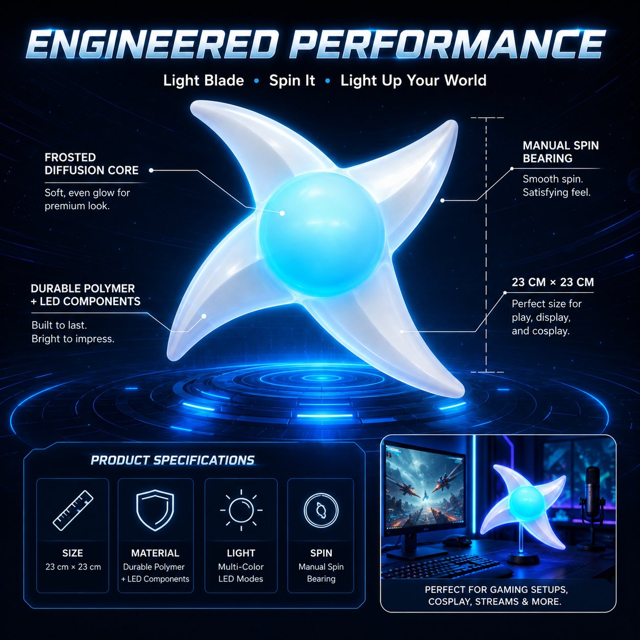 🌀 Glowing Whirlwind Light Blade - Rotating Fidget Toy ✨
