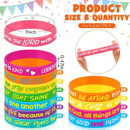 ✝️ 30/60PCS Bible Verse Bracelets – Christian Faith Wristbands for Church Events, Youth Groups & Sunday School Rewards