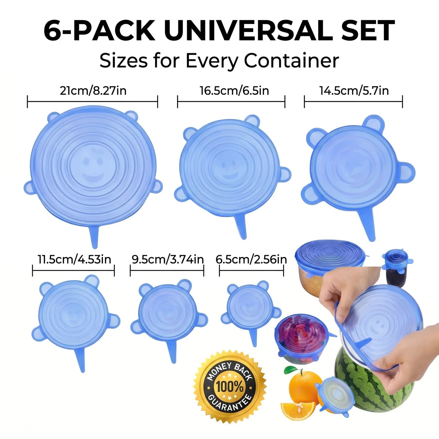 🔥 HOT SALE 🔥Universal Reusable Silicone Lids – 6-Pack Self-Sealing Food Covers for Various Container Sizes