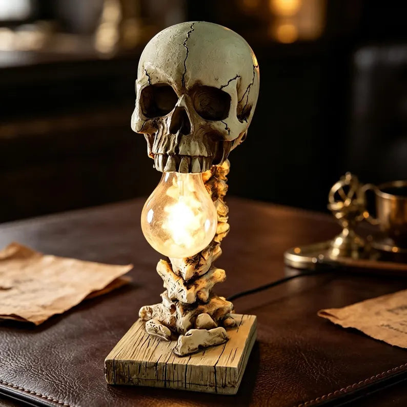Gothic Skull Spine Resin Lamp, Realistic Macabre Night Light, Halloween Decor