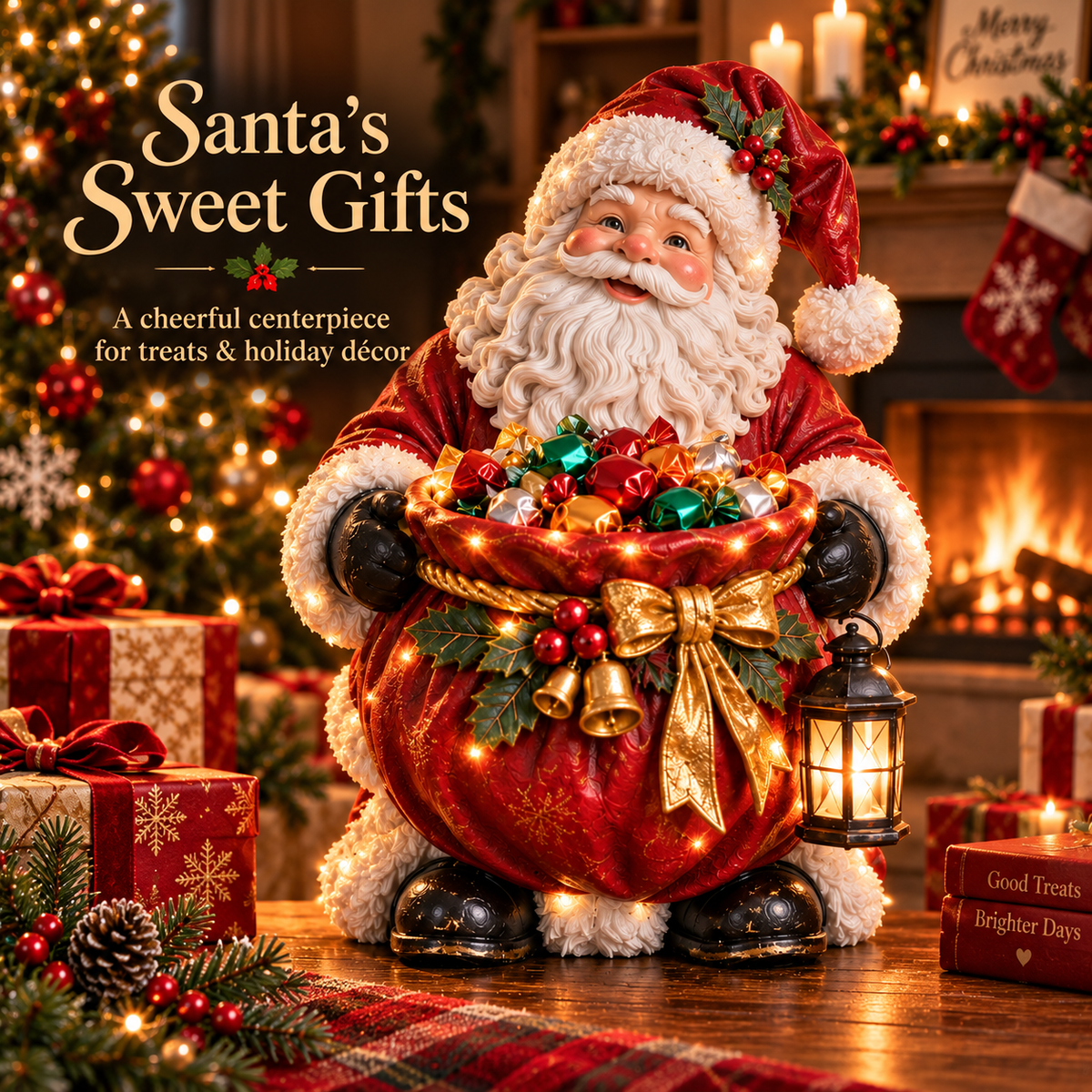 Santa's Sweet Gifts lighted Christmas candy bowl