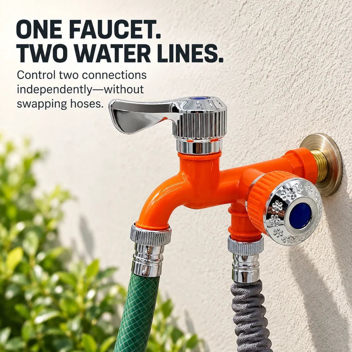 💧 Dual-Outlet Faucet – Two Independent Water Connections for Laundry, Garden & Everyday Cleaning