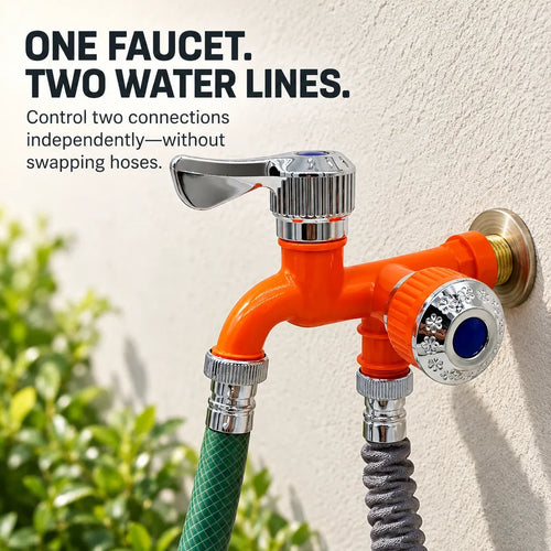 💧 Dual-Outlet Faucet – Two Independent Water Connections for Laundry, Garden & Everyday Cleaning