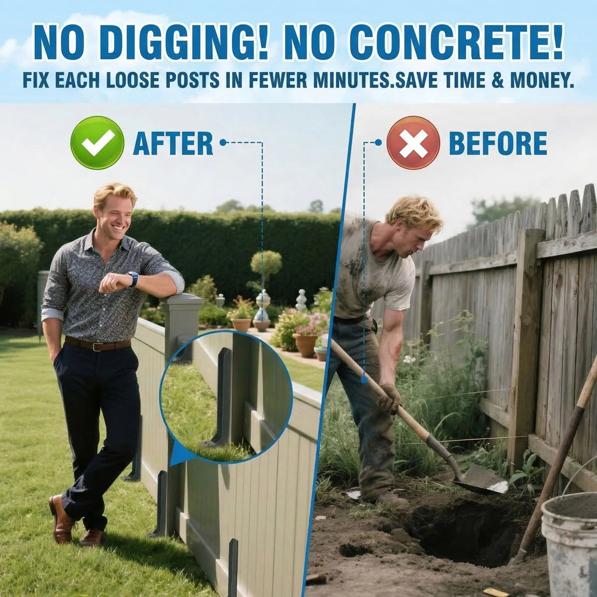 🔨Heavy-Duty H-Shaped Fence Post Repair Kit