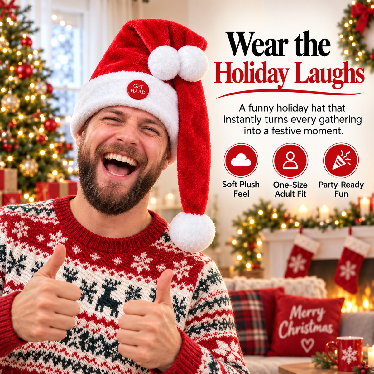 🎅 Moving Santa Hat – Funny Animated Christmas Party Hat with Swinging Tail