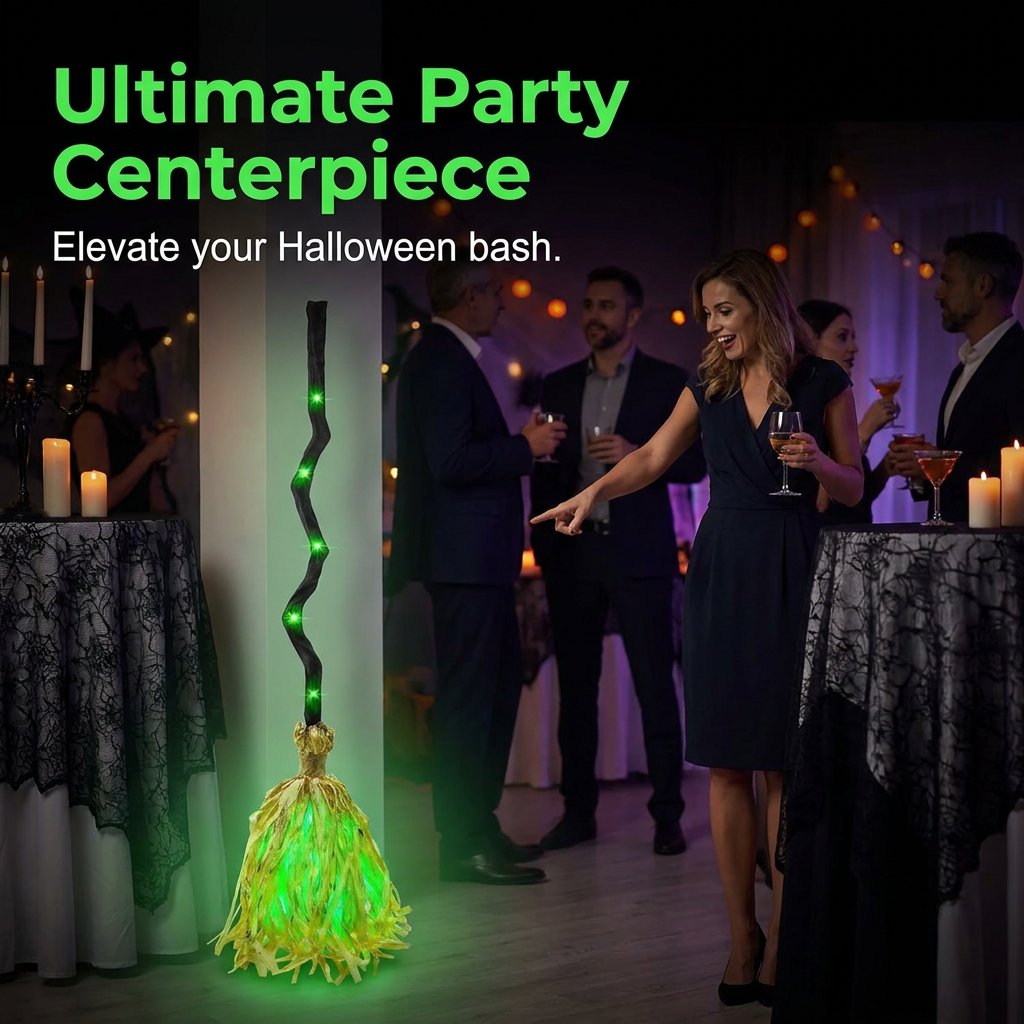 Animated Halloween Witch Broom with Lights, Sound and Motion Decor
