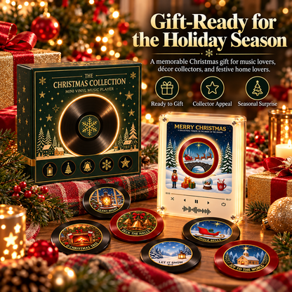 🎄🎶 Christmas Mini Vinyl Record Player Fridge Magnet ✨🎅 Light-Up Musical Christmas Decor 🎁❄️ Interchangeable Holiday Song Discs