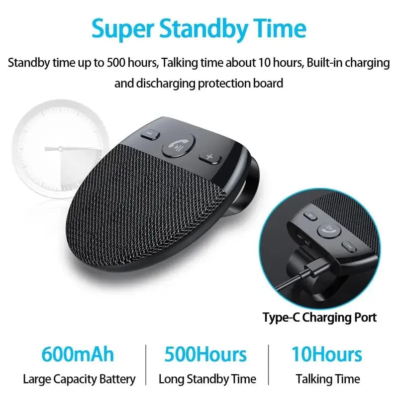 🚗 Bluetooth 5.0 Car Speakerphone – Hands-Free Calls & Music, Easy Clip-On 🔊