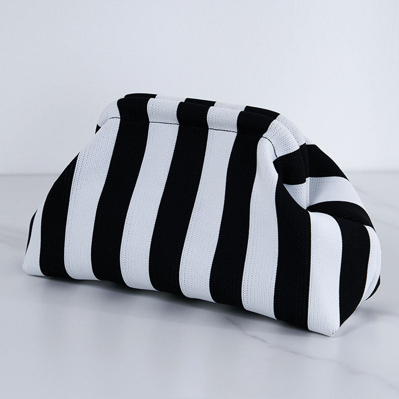 Women's Striped/diamond Dot Cloud Handbag, Clip-Top Crossbody Bag