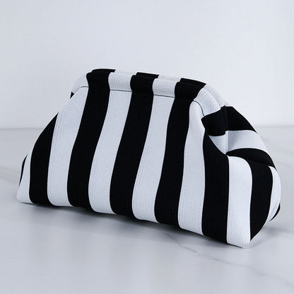 Women's Striped/diamond Dot Cloud Handbag, Clip-Top Crossbody Bag